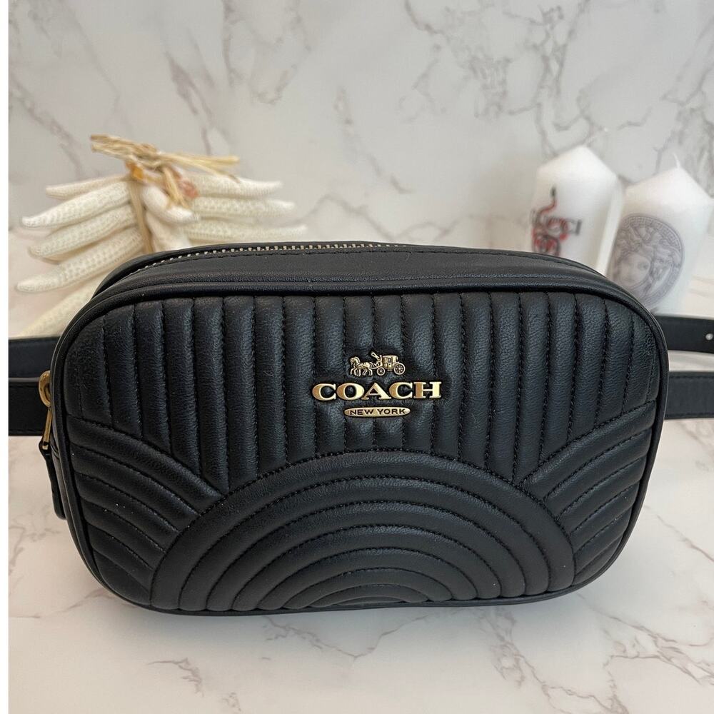 COACH Black Quilted Leather Belt Bag EUC